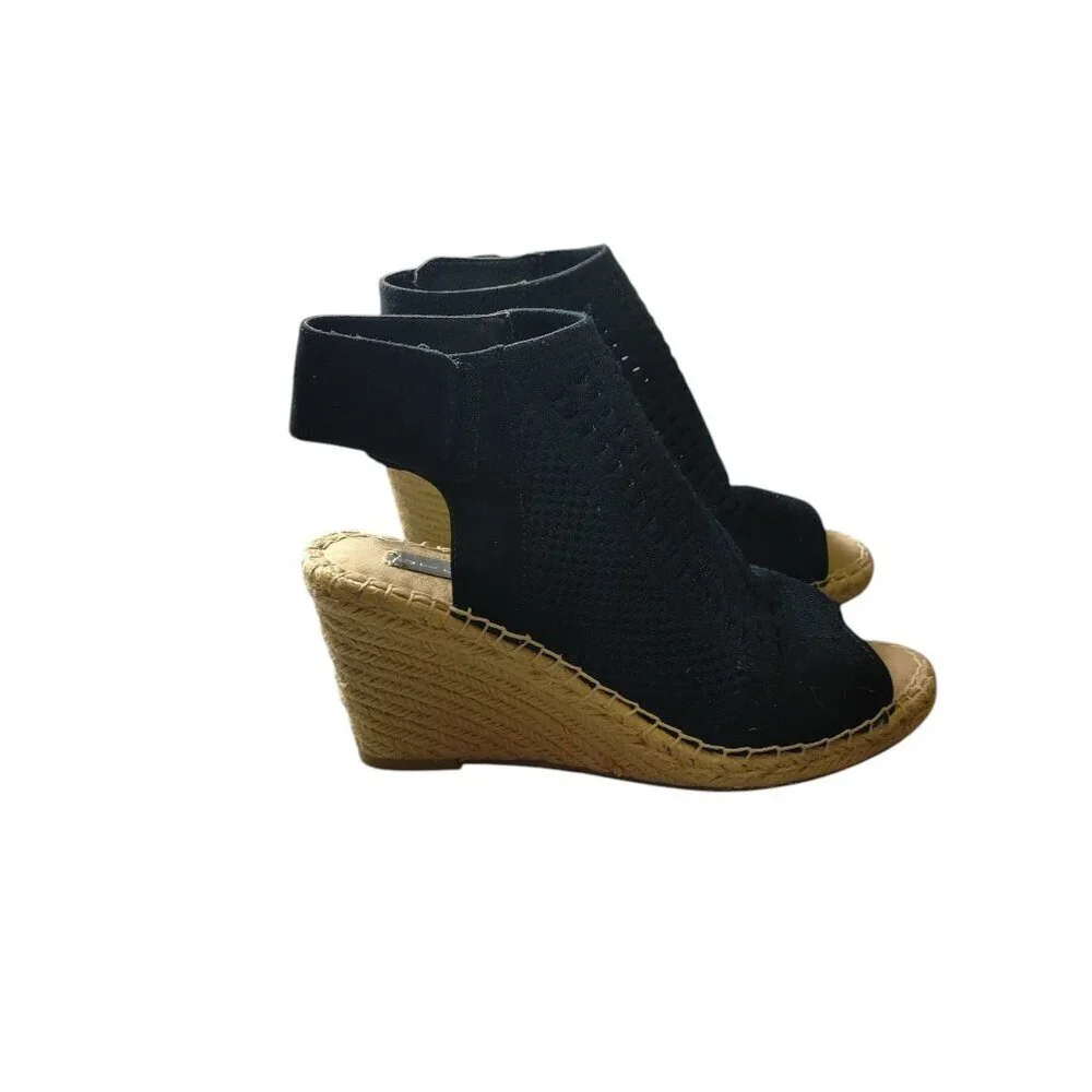 Steven By Steve Madden Women's Size 8 Evers Espadrille Black Mesh Stretch Wedge